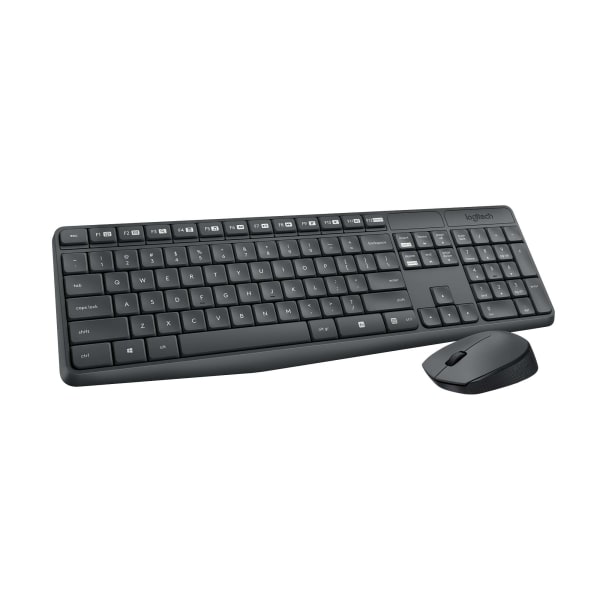 Logitech® MK235 Wireless Straight Full-Size Keyboard & Ambidextrous Optical Mouse Black